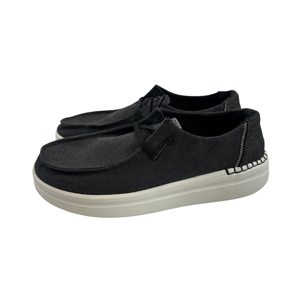 Hey Dude Wendy Rise Black Canvas Platform Loafers Slip On Comfort Light Women 9